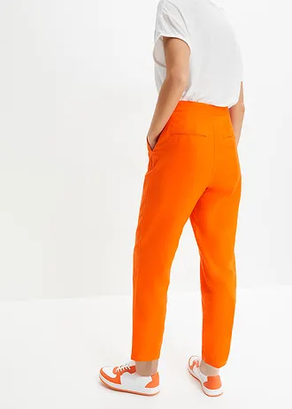 Cropped linnen broek met high waist en elastische inzet, Kleur: warm oranje