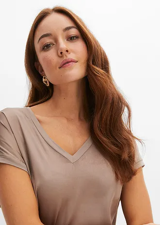 T-shirt bi-matière • taupe • Boutique bonprix