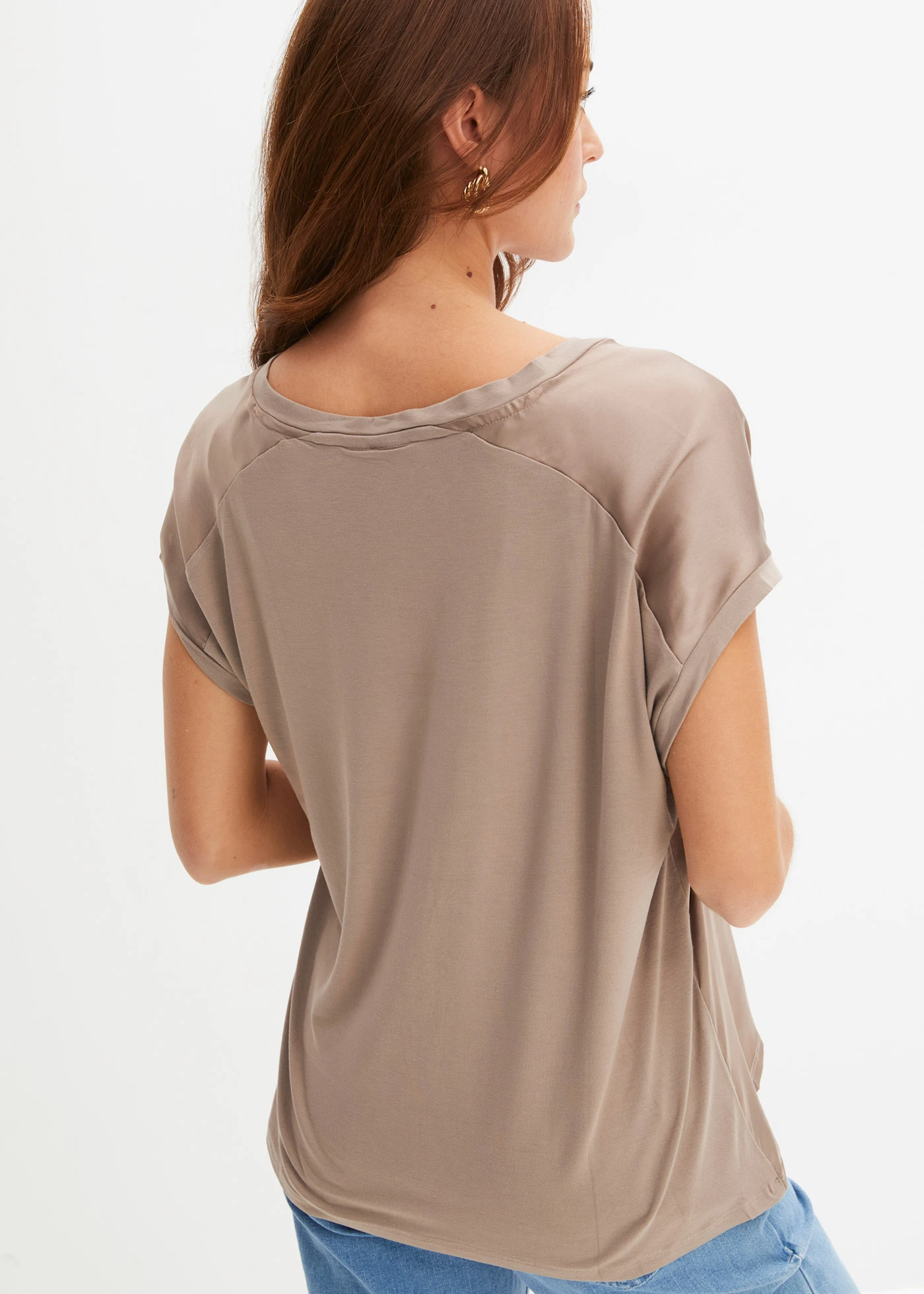Shirt met satijnen inzet • taupe • bonprix online shop
