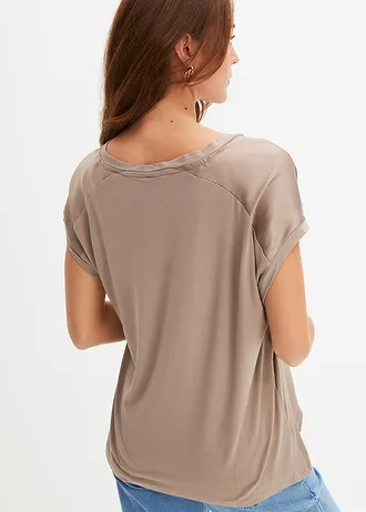 T-shirt bi-matière • taupe • Boutique bonprix