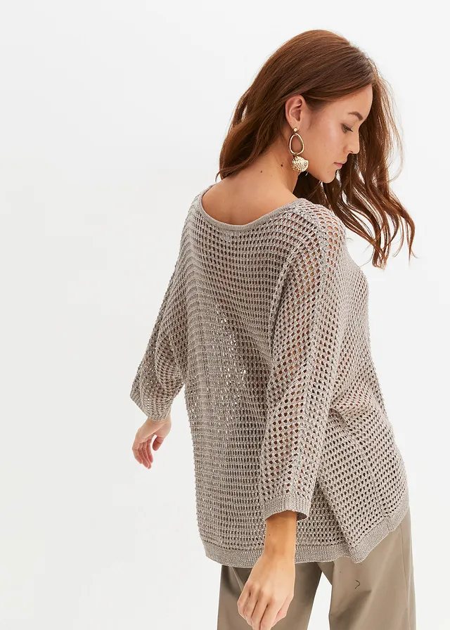Ajour trui in een viscosemix • taupe • product-page.page-title-suffix