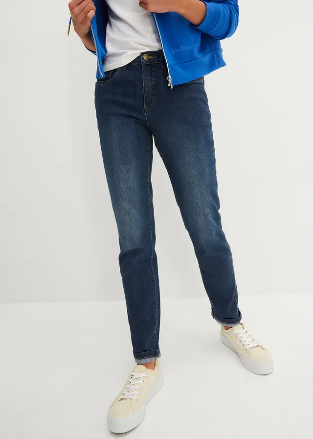 Stretch jeans mid waist, straight • donkerblauw denim used • product-page.page-title-suffix