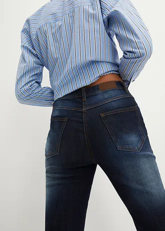 Jeansy  ze stretchem o kroju bootcut, mid waist • granatowy used • sklep bonprix