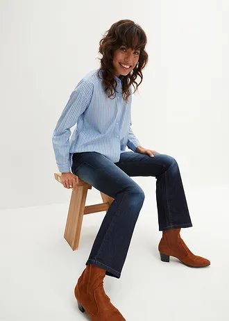 Jeansy  ze stretchem o kroju bootcut, mid waist • granatowy used • sklep bonprix