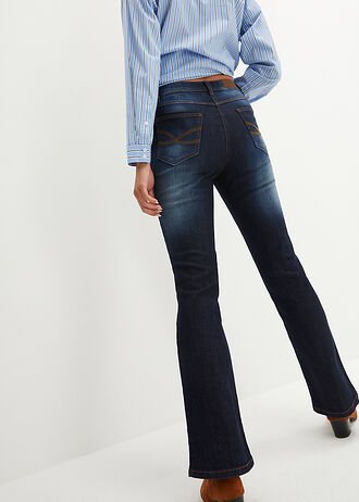 Jean bootcut taille mi-haute, extensible, Couleur: bleu foncé used