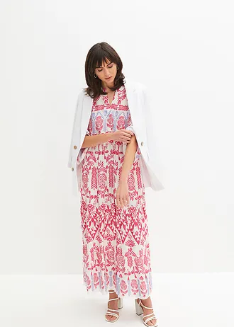 Robe longue en viscose fluide, Couleur: blanc/rose vif/bleu lilas imprimé