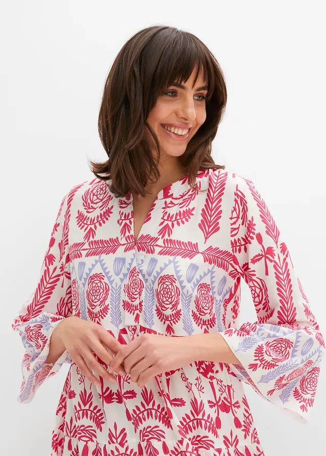 Maxi jurk van soepele viscose • wit/pink/blauwpaars met print • product-page.page-title-suffix