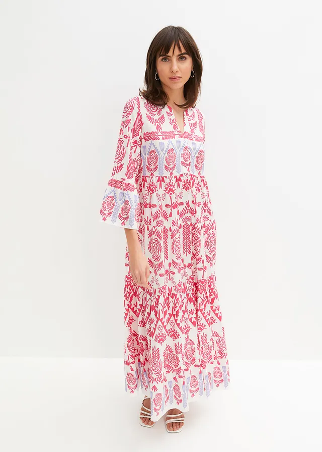 Maxi jurk van soepele viscose • wit/pink/blauwpaars met print • product-page.page-title-suffix
