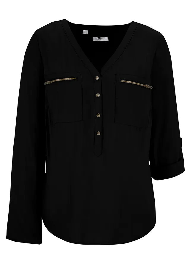 Viskózová blúzka s V-výstrihom, dlhý rukáv