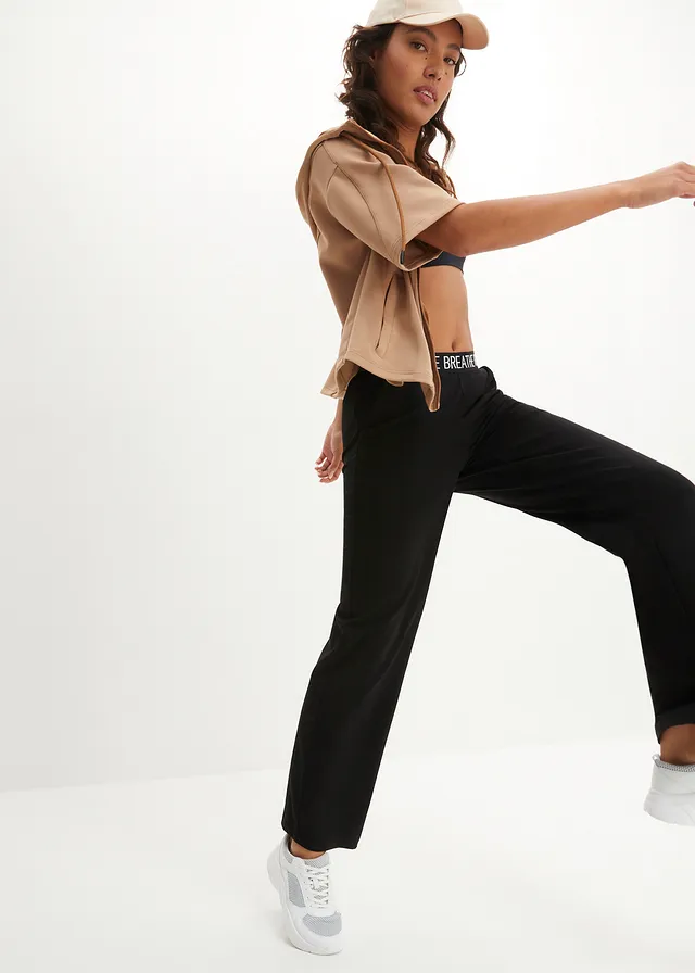 Pantalon de sport avec taille élastiquée, Couleur: noir
