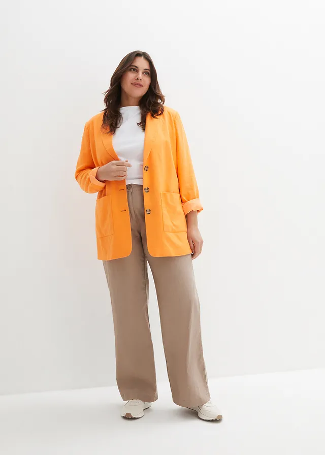 Geweven broek van linnen-katoenmix, Kleur: taupe