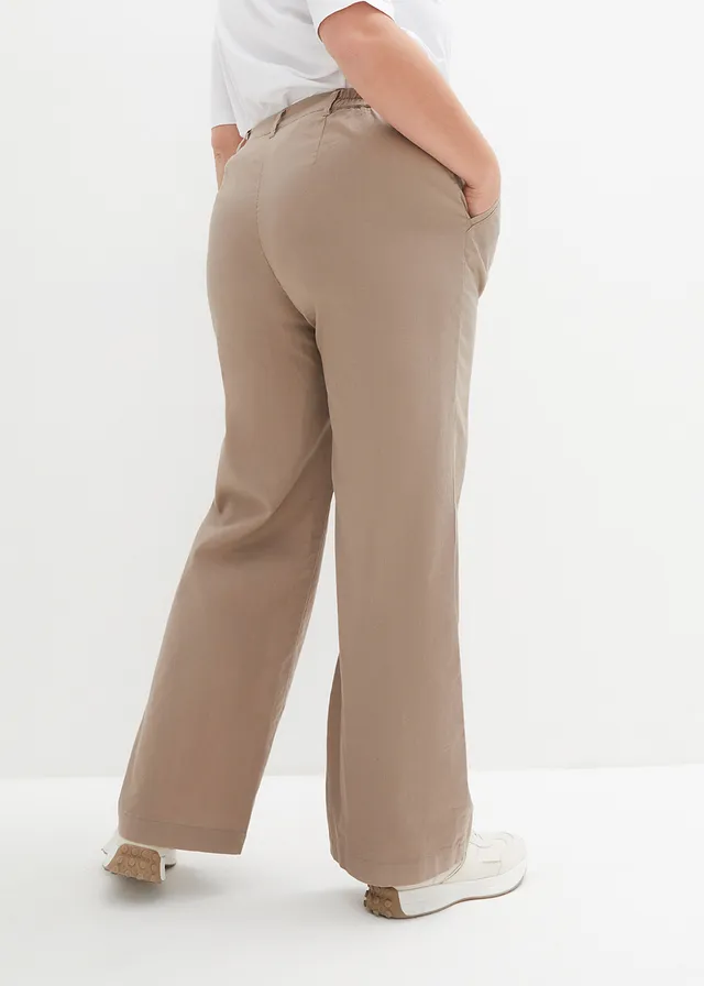 Geweven broek van linnen-katoenmix, Kleur: taupe