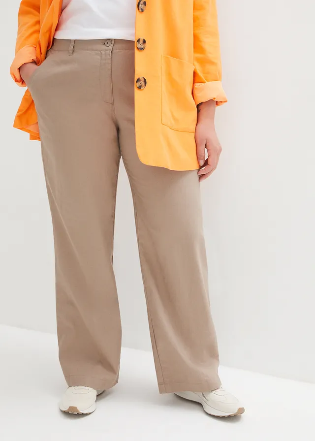 Geweven broek van linnen-katoenmix, Kleur: taupe