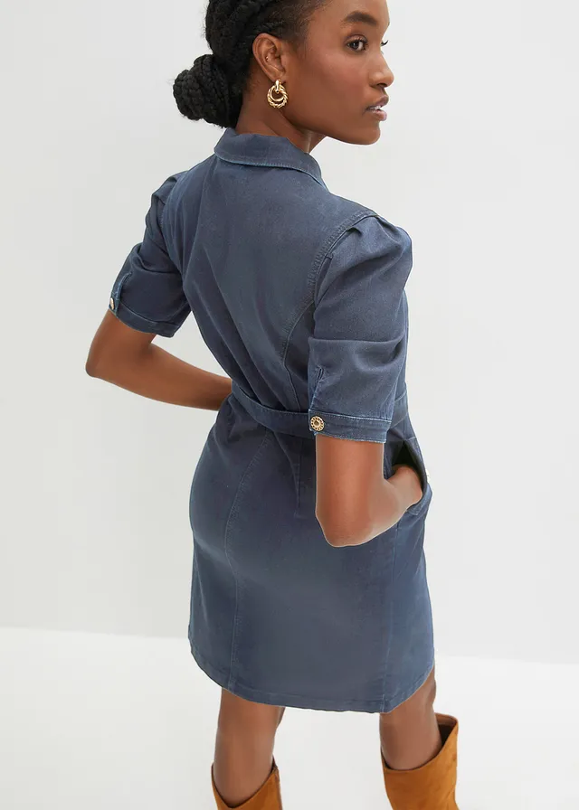 Spijkerjurk met ritssluiting, Kleur: donkerblauw denim