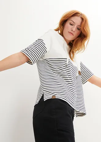 Sweat à capuche, Couleur: blanc cassé-bleu foncé rayé