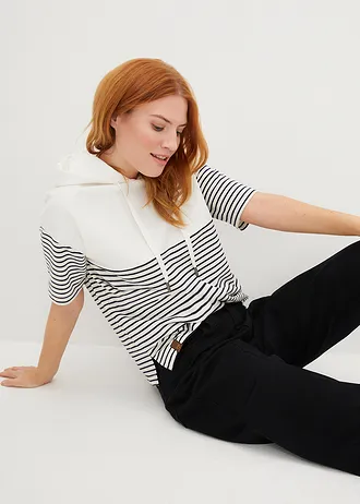 Mikina s kapucí • přírodní bílá/tmavě modrá  s proužky • bonprix obchod