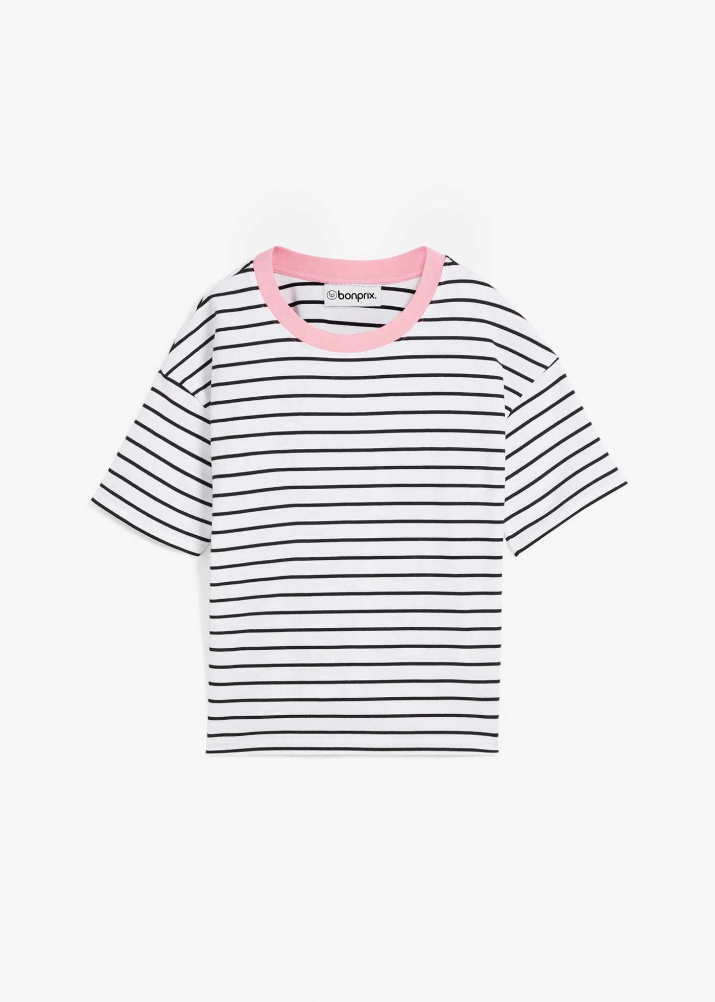 Oversized T-shirt van puur biologisch katoen • wit-zwart-roze gestreept • bonprix online shop