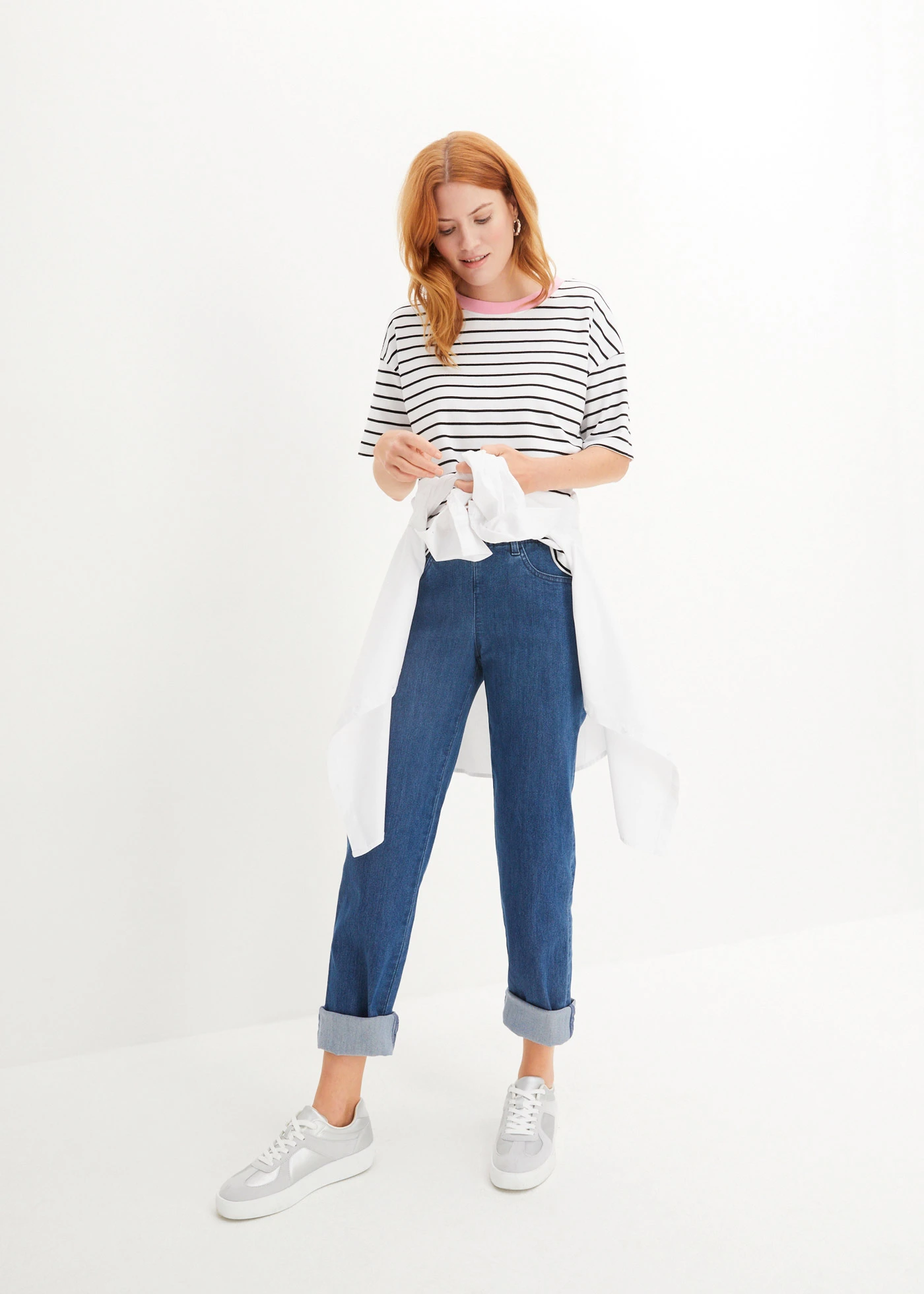 Oversized T-shirt van puur biologisch katoen • wit-zwart-roze gestreept • bonprix online shop