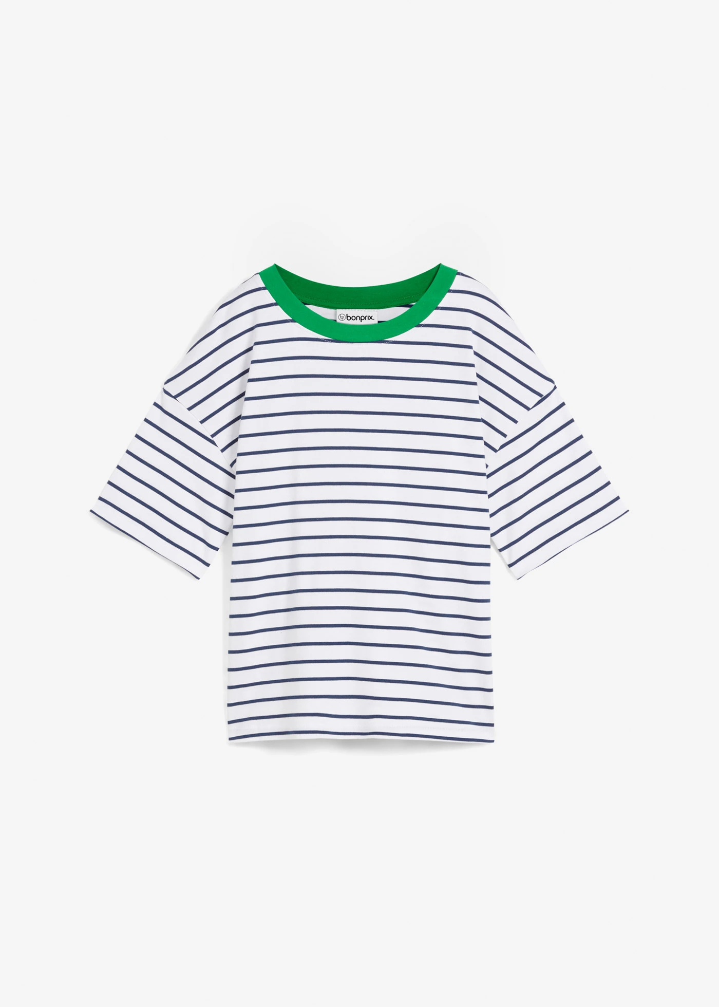 Oversize tričko z čisté organické bavlny • bílo-sytě modro-luční zelená s proužky • bonprix obchod