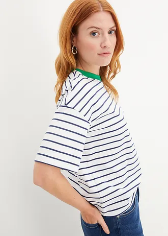 Oversize tričko z čisté organické bavlny • bílo-sytě modro-luční zelená s proužky • bonprix obchod