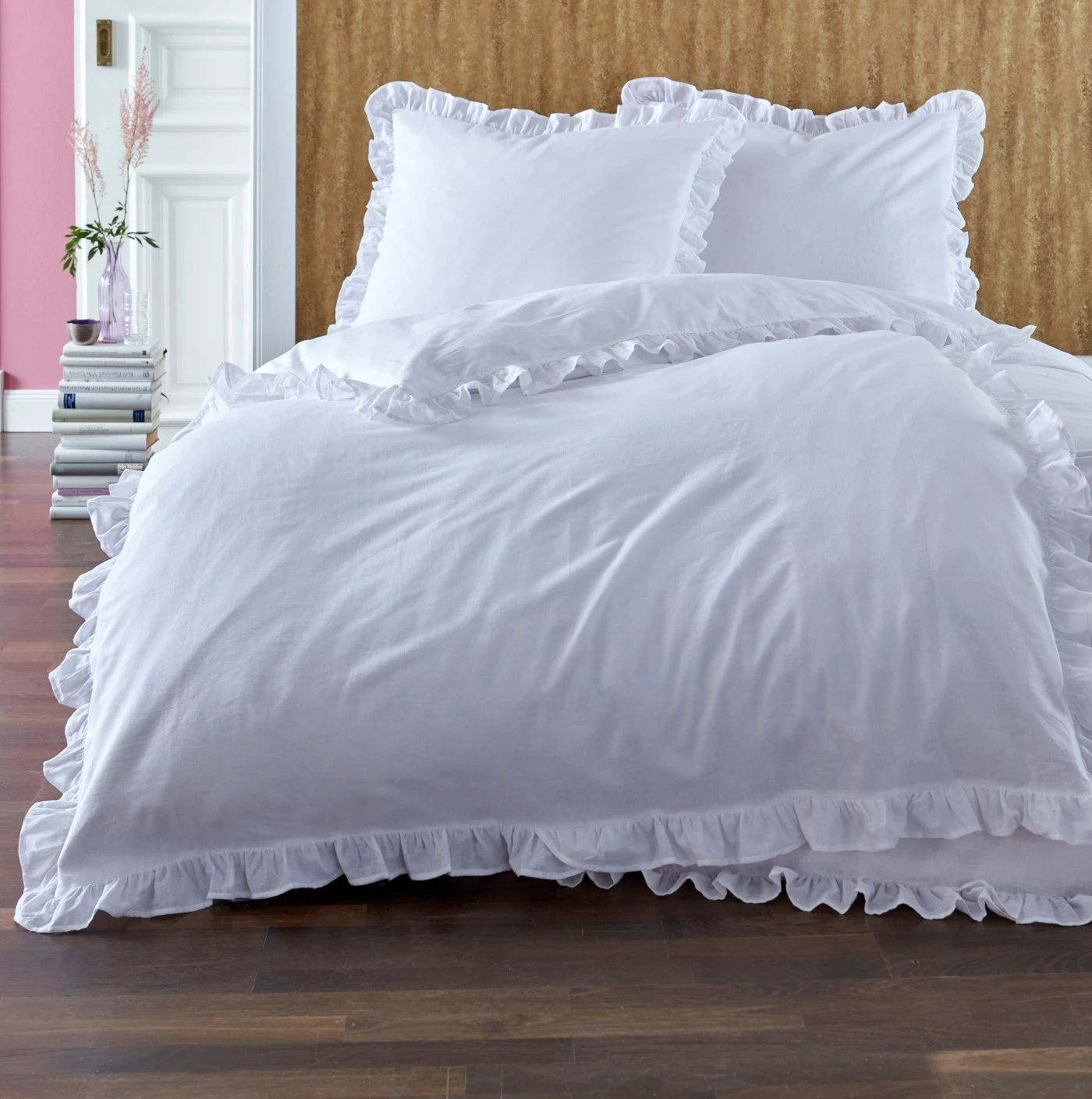 Dekbedovertrek linon met ruches • wit • bonprix online shop