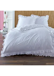 Parure de lit en linon avec volants, Couleur: blanc