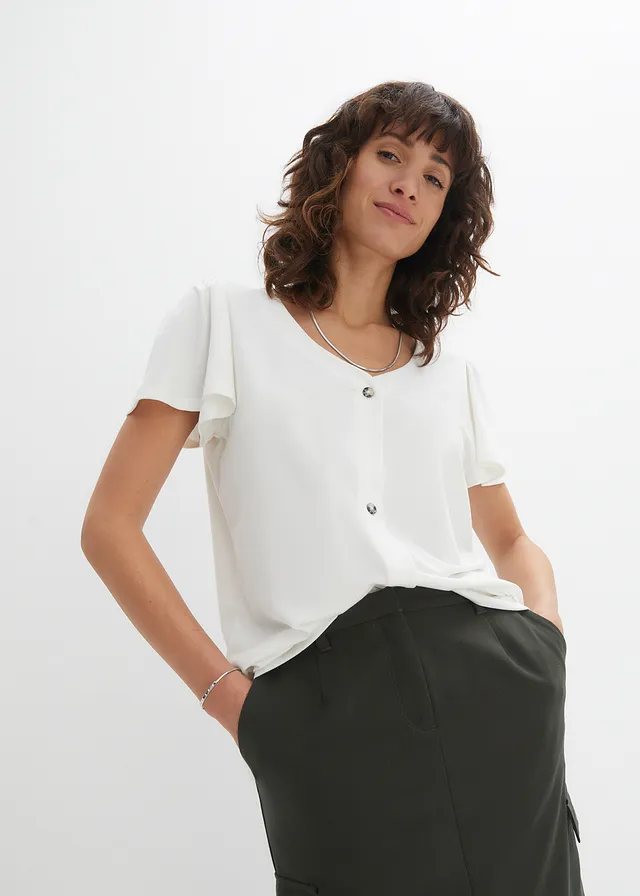 Shirt met knoopsluiting, Kleur: wolwit