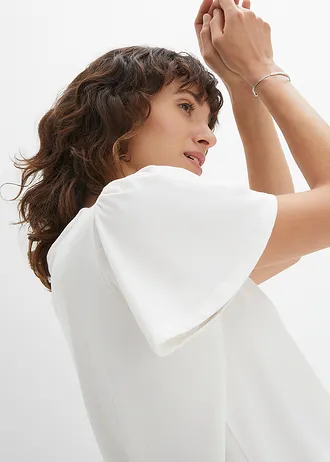 Koszulka z plisą guzikową • biel wełny • sklep bonprix