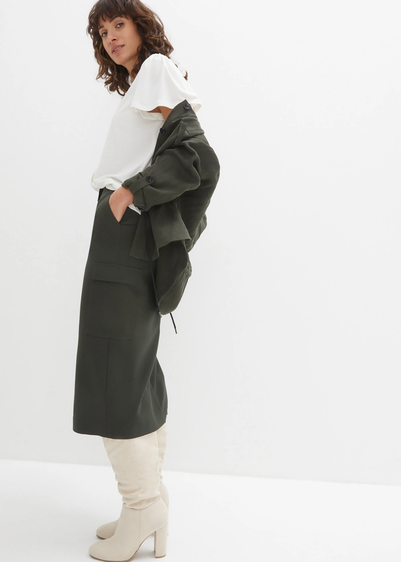 Koszulka z plisą guzikową • biel wełny • sklep bonprix