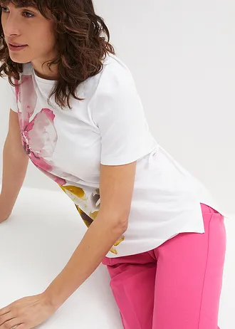 Viscose shirt met korte mouwen • wit-lemoncurry-mat pink gebloemd • bonprix online shop