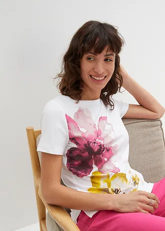 Viscose shirt met korte mouwen • wit-lemoncurry-mat pink gebloemd • bonprix online shop