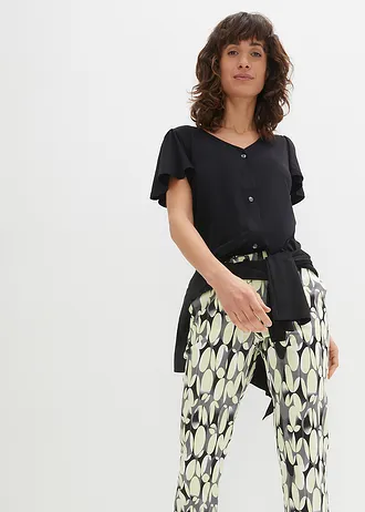 Koszulka z plisą guzikową • czarny • sklep bonprix