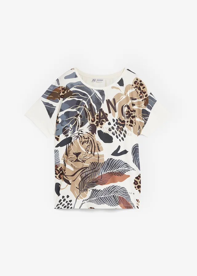 T-shirt à imprimé métallique, Couleur: écru/noir/nouveau beige imprimé