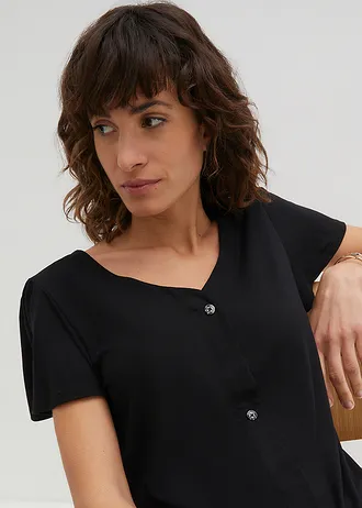 Triko s knoflíkovou légou • černá • bonprix obchod