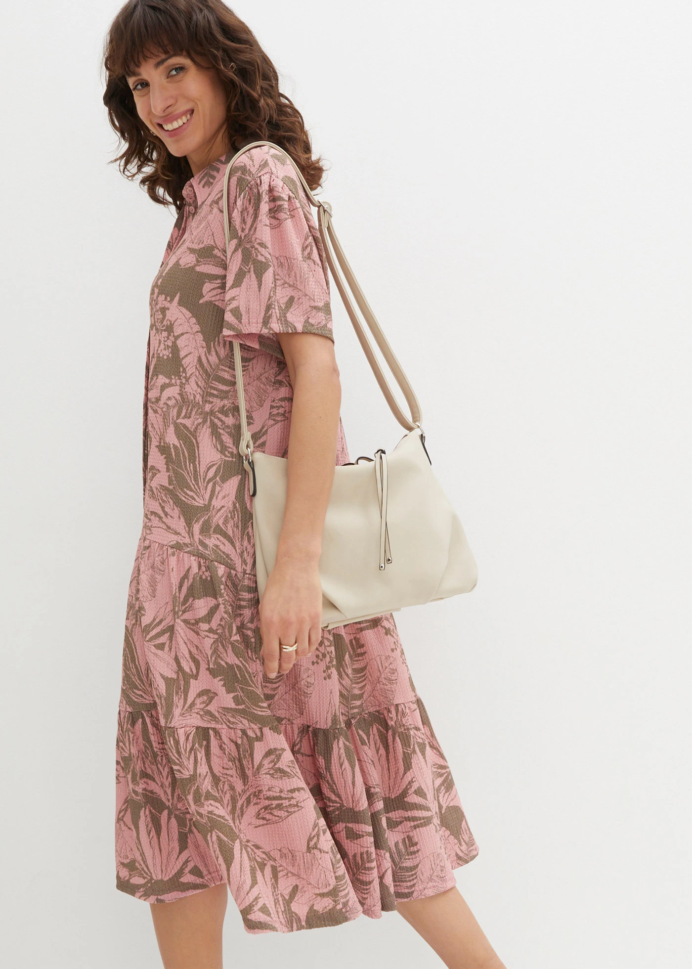 Úpletové polo šaty • světle olivovo-popelavě růžová s potiskem • bonprix obchod