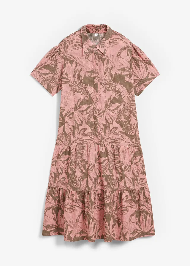 Shirtjurk met polokraag, Kleur: lichtolijfgroen-asroze gedessineerd