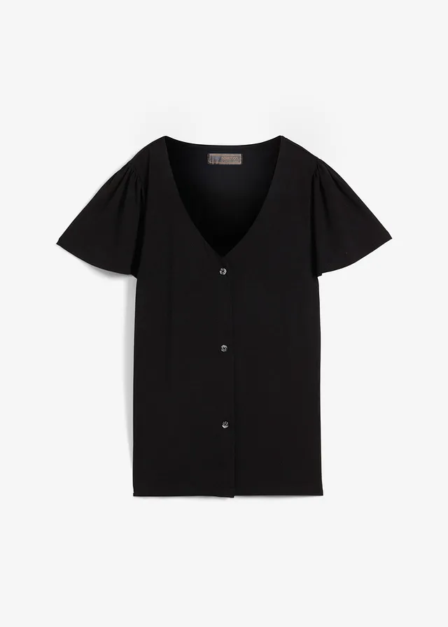Triko s knoflíkovou légou • černá • bonprix obchod