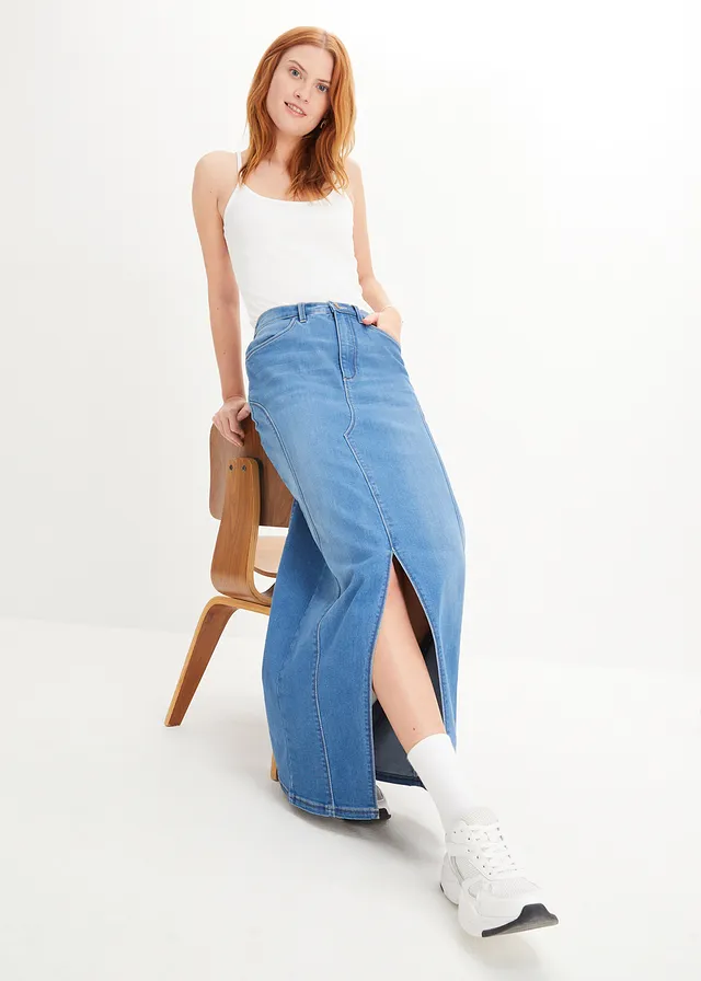 Jupe en jean, taille basse, ceinture confortable • bleu moyen denim • product-page.page-title-suffix