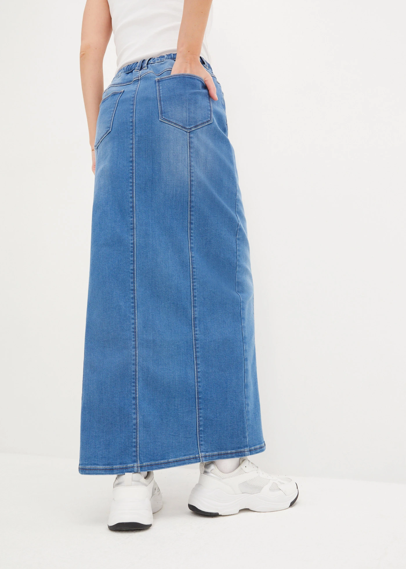 Jupe en jean, taille basse, ceinture confortable • bleu moyen denim • product-page.page-title-suffix