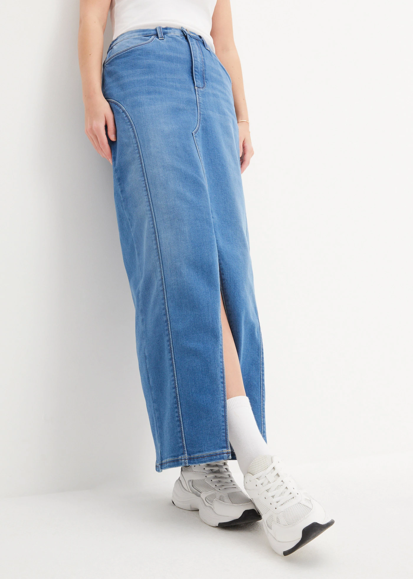 Jupe en jean, taille basse, ceinture confortable • bleu moyen denim • product-page.page-title-suffix