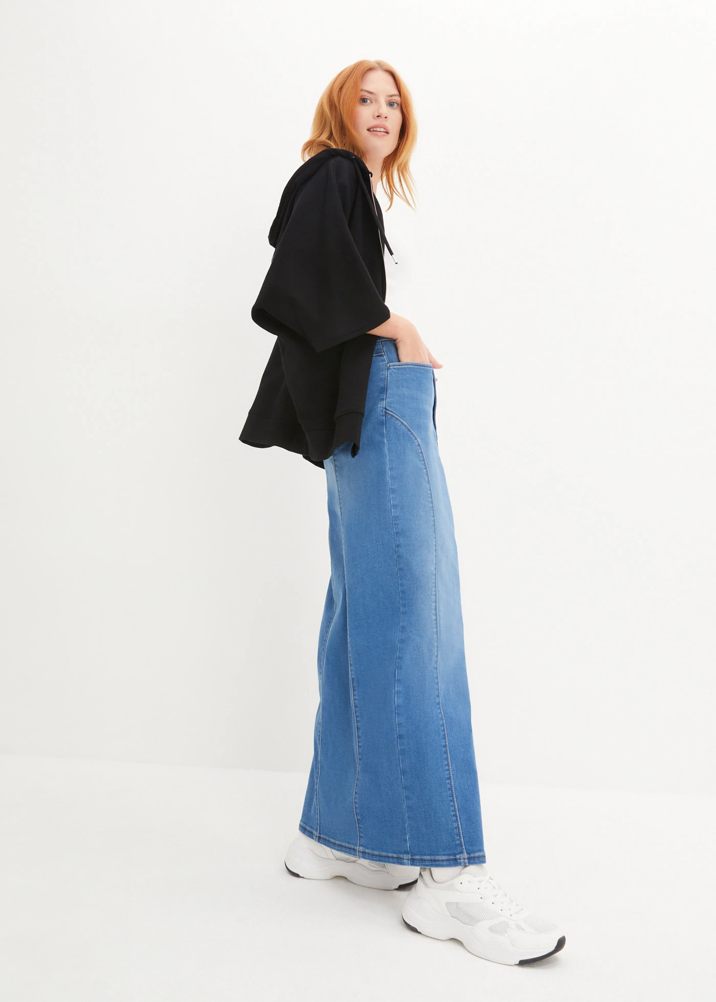 Jupe en jean, taille basse, ceinture confortable • bleu moyen denim • product-page.page-title-suffix