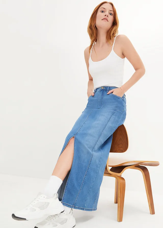 Jupe en jean, taille basse, ceinture confortable • bleu moyen denim • product-page.page-title-suffix