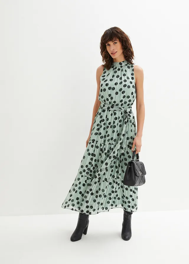 Robe en mousseline avec fil brillant, Couleur: vert pin/noir imprimé