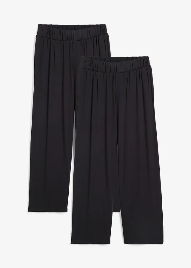 Lot de 2 pantalons 7/8 en jersey à taille haute, Couleur: noir/noir