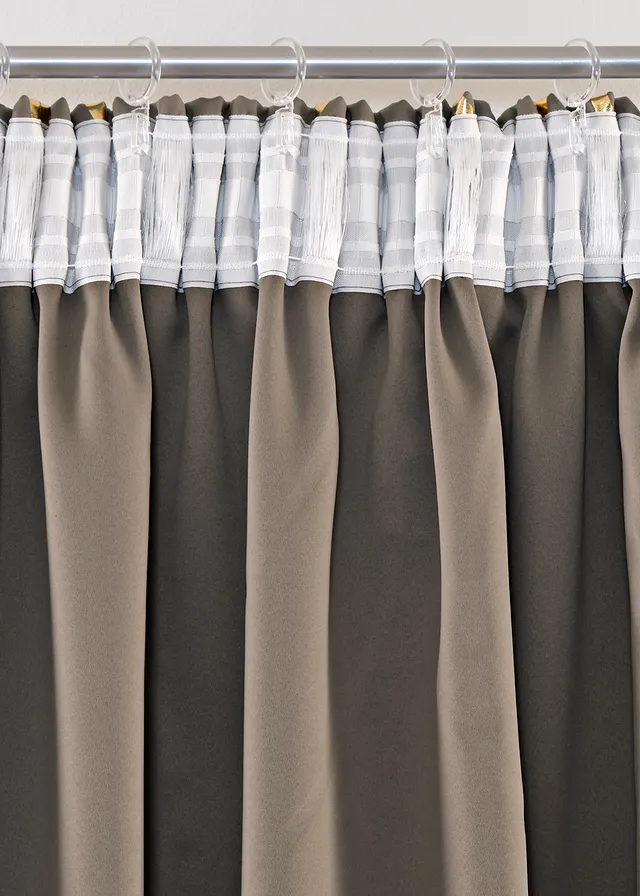 Verduisterend gordijn met glanzende print (1 stuk), Kleur: taupe-goudkleur