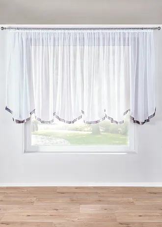 Transparante, korte vitrage met satijnen boord • wit-zilver • bonprix online shop