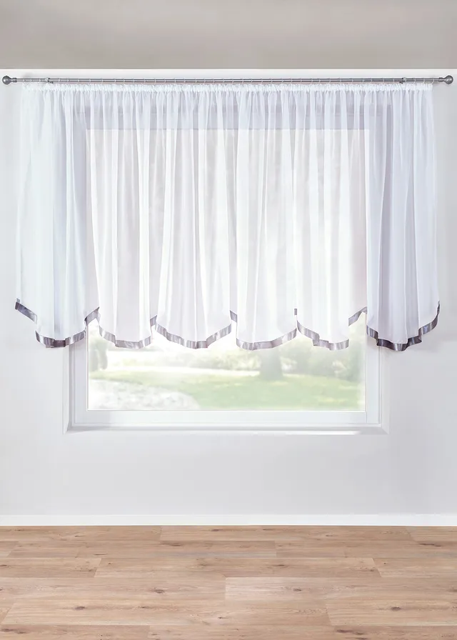 Transparante, korte vitrage met satijnen boord • wit-zilver • bonprix online shop