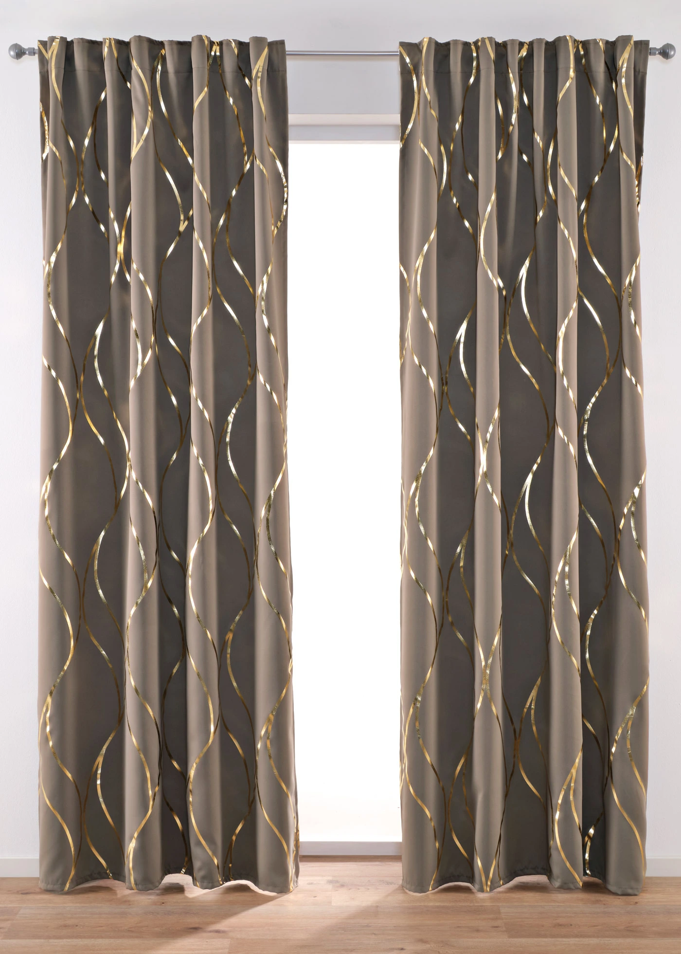 Draperie opacă suprafața lucios (1 buc.) • gri-bej/auriu • magazin bonprix