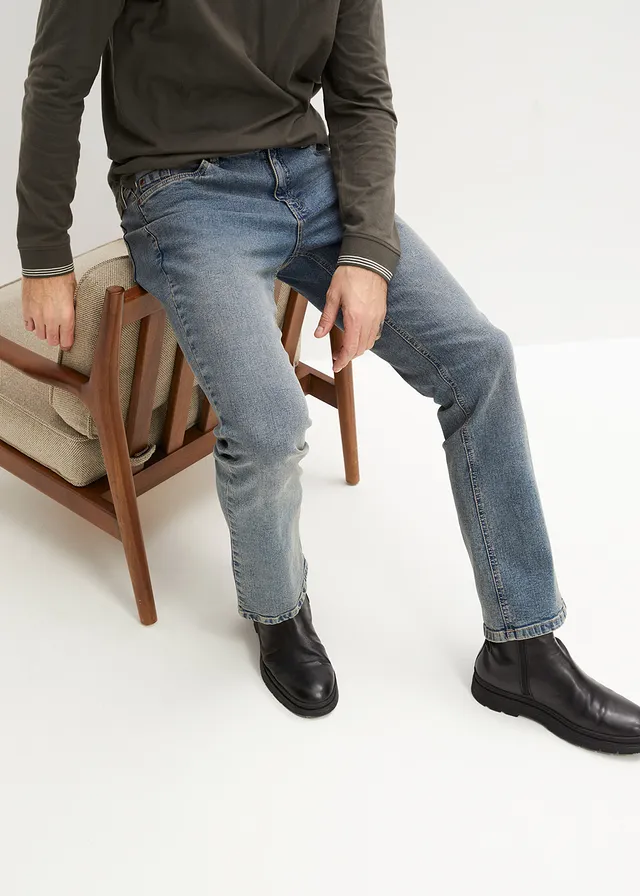 Jean regular, bootcut, Couleur: bleu denim/beige used
