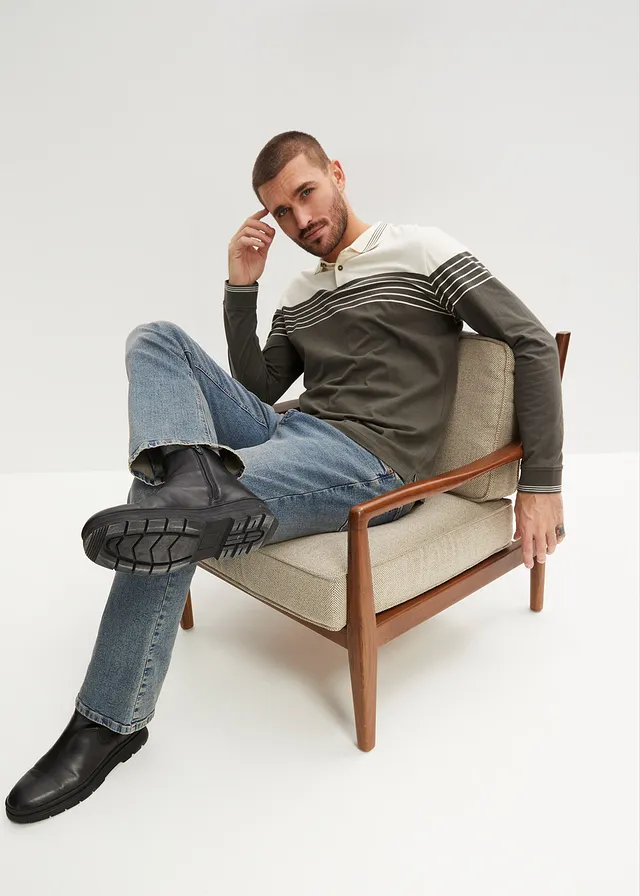 Jeansy regular fit, o kroju bootcut • niebieski denim - beżowy used" • sklep bonprix